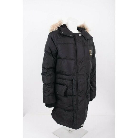 COACH Womens Down Puffer Jacket Coat Black Sz 2 Hooded Lamb Shearling trim NEW - Picture 5 of 6